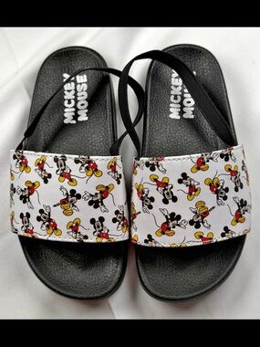 Mickey Mouse Kids Black Slides with White Printed Strap